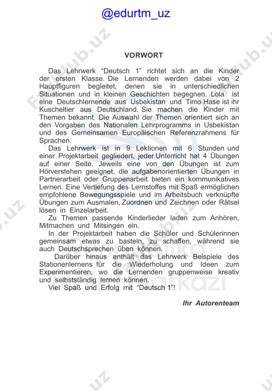 klatschen. @edurtm_uz 19 2 2. bastelt und singt mit. 3. singt mit. das lied “fingerfamilie”. stunde 6. kommt, wir singen 1. schaut euch das bild an und hört das lied. @edurtm_uz 20 stunde 7. projektarbeit 1. würfelt und sagt. wer ist das? 2. bastelt den familienstammbaum und legt ins portfolio. 20 2 stunde 7. projektarbeit 1. spielt mit. würfelt und sagt. wer ist das? (lolas vater, timos opa usw.) start ziel 2.bastelt familienstammbaum. @edurtm_uz 3 lektion 3 schule und schulsachen @edurtm_uz 22 3 stunde 1. kommt rein! 1. schaut euch die bilder an, hört zu und sprecht in der muttersprache. 2. hört zu und kreist die bilder in der übung 1 ein. 3. spielt mit. simon sagt. 4. spielt mit. pantomime. macht die bücher auf! malt aus! lest! steht auf!kommt rein! @edurtm_uz 23 3 stunde 2. meine schulsachen 1. schaut euch das bild an und sprecht in der muttersprache. 2. …
