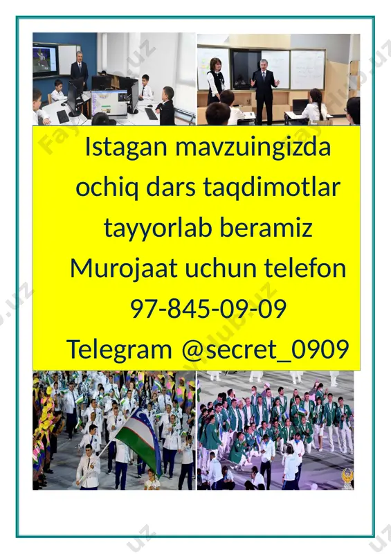nasib qildi. 1991-yil 31-avgustda o`zbekistonimiz mustaqillikka erishdi. dunyo xaritasin naqshi turfa rang, davralarda o`rni to`rda, muhtaram. navqiron va azim, gozal mukarram. [image: ekvatorial korxonasi 3]yangi o`zbekistoni bordir o`zbekning shundan so`ng to`g`ri javobni top o`yini o`tkaziladi. bunda o`quvchilarga test savollari tarqatiladi. 1. o`zbekiston qachon mustaqillikka erishdi? a) 1990-yil 31-avgustda b) 1991-yil 31-avgustda c) 1992-yil 7-noyabrda 2. o`zbekiston davlat bayrog`i qachon qabul qilindi? a) 1991-yil 5-mayda b) 1992-yil 18-noyabrda c) 1991-yil 18-noyabrda 3. o`zbekiston respublikasining konstitutsiyasi qachon qabul qilingan? a) 1992-yil 8-dekabrda b) 1991-yil 18-noyabrda c) 1990-yil 10-noyabrda shunga o`xshagan savollardan tuzilgan testlar olingach o`ziga xos suhbat uyushtiriladi. o`qituvchi: - bolalar, mustaqillikka erishganimizga necha yil bo`ldi? o`quvchilar: - 30 yil o`quvchlar: - mana mustaqillikka erishganimizga 30 yil bo`ldi. 30 yilning sarhadlari keng bo`ldi. har bir yil asrlarga teng bo`ldi. ona xalqim mo`jizalar yaratding. o`g`ling yoki qizing senga yor bo`ldi o`qituvchi- bugun yurtimiz ozod, erkin, mustaqil, uning o`z doni, o`z nefti, o`z gazi, …