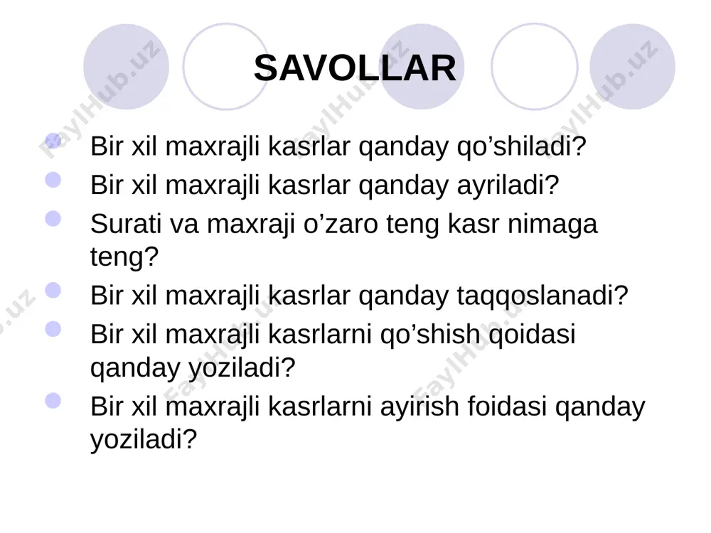 bir xil maxrajli kasrlarni qo'shish va ayrish - Page 4