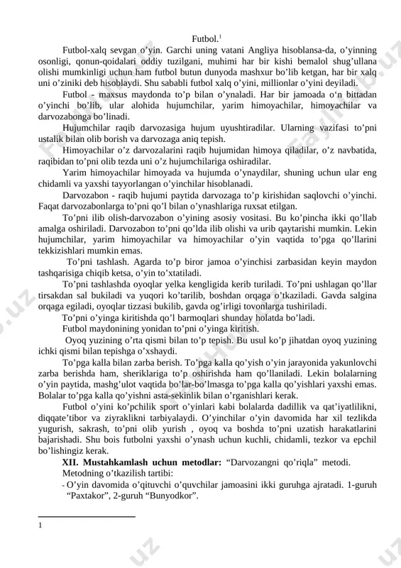 anday amalgam oshiriladi? 10. oyoq yuzining o’rta qismi bilan to’p tepish qanday amalga oshiriladi? 11. to’pga kalla bilan zarba berish qanday amalga oshiriladi? uyga vazifa: mavzuni takrorlash. image1.jpeg image2.jpeg