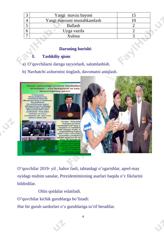 lab millat fidoyilarini unutmaslikdir. [image: image21.png] [image: image6] vatan tuyg`usi — bu ikkinchi jahon urushida fashizmga qarshi mardona jang qilgan vatandoshlarimiz yodini ehtirom bilan eslashdir. vatan himoyasi yo`lidagi qahramonlar insoniyat tarixidan hech qachon o`chmaydi ularning ko’rsatgan jasoratlari ,ozodlik yo’lidagi fidoyiliklari xalqimiz qalbida abadiy saqlandi va ularning nomlari mangu barhayotdir. [image: image7] vatan muqaddasdir. undan qimmat, undan aziz, undan shirin, undan ulug` ne’mat, boylik yo`qdir. shu boylikni qadrlagan, undan cheksiz faxrlangan insongina oilasi, xalqi, atrof- muhiti, jamiyatiga mehr-muhabbatli bo`ladi. ,,men kelajakda qanday kasb egasi bo’lmay ona vatanim uchun hizmat qilaman.’’ oqil farzand kerak bo`lsa, ona-vatan uchun jonini qurbon qiladi. munis va mo`tabar ona insonni shu yorug` dunyoga keltirsa, vatan uni hayot belanchagida o`stiradi, ulg`aytiradi, shaxsni shaxs sifatida namoyon etadi. shu boisdan inson uchun ona - vatandan ulug`roq, mo`tabarroq, qimmatliroq makon yo`q. xalq ichida ona deganda - vatan, vatan deganda esa ona tasavvur etilishida ham majoziy ma’no bor. ba’zi bir sabablarga ko`ra, …