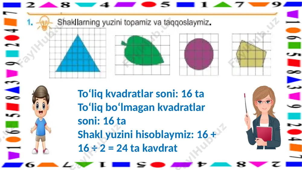 3-s.shakllarni yuzini paletka yordamida o`lchash.11-d. - Page 4