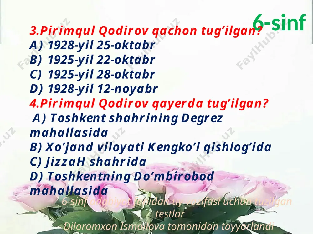 pirimqul qodirov hayoti va ijodi uy vazifasi testi - Page 4