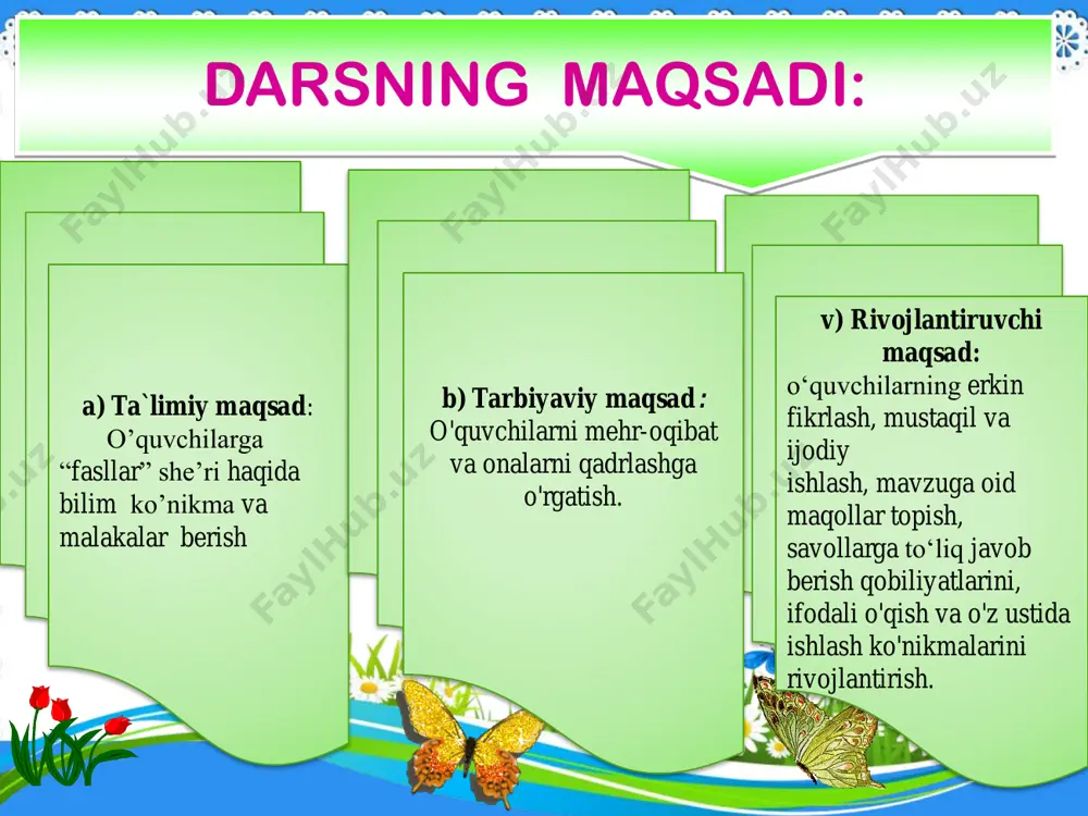yib bola deb o‘ylaysizmi? nima uchun? 7. siz ushbu matnga qanday sarlavha qo‘ygan bo‘lar edingiz? : matndan “x” va “h” harflari ishtirok etgan so‘zlarni aniqlang va talaffuz qiling. daftaringizga yozing: namuna: nihoyat alisher navoiy darsni yakunlash o’quvchilarni baholash uyga vazifa:kelgusi darsga tayyorlanib kelish