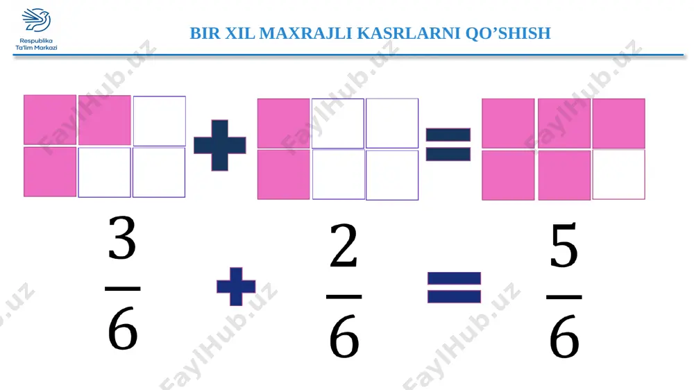 bir xil maxrajli kasrlarni qo'shishni mustahkamlash - Page 4