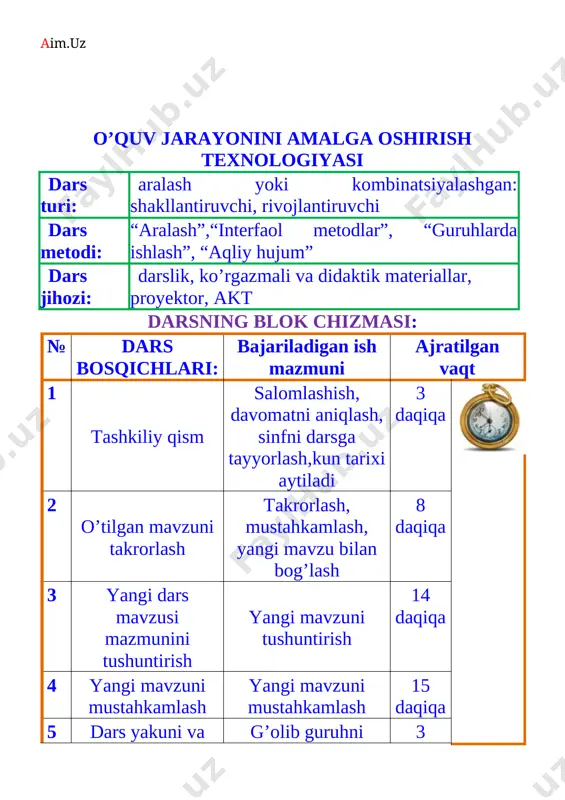 llardan namunalar 1-guruhga: 1. behruzlarning oilasida qanday xazina bor ekan? 2. qish fasli qaysi oydan boshlanadi? 3. “zamonaviy oila” hikoyasining muallifi kim? 2-guruhga: 1. oila deganda nimani tushunasiz? 2. qish fasli necha oydan iborat? 3. behruzlarning oilasiga nima uchun hamma havas qilar ekan? o’quvchilar javoblari baholanadi o’quvchilarga rag’bat yoki jarima berib boriladi lug’at ishi o’tkaziladi o’qituvchi: siz hozir qishga ta’rif berishni klaster usulidan foydalangan holda bajarasiz. ( qish qor yog’adi yangi yil qorbo’ron sovuq bo’ladi ) qish faslini aks ettiruvchi rasmlar ko’rsataman o’quvchilar yig’gan ballarni hisoblab g’olib guruh aniqlanadi. uyga vazifa berildi foydalanilgan adabiyotlar: 1. 3- sinf o’qish darsligi. 2. ,,boshlangich ta’lim’’ jurnali 3. ,,ta’lim va taraqqiyot’’ 4. dts talablari. 5.,, o’qituvchi kitobi’’ 6. ,,dars muqaddas’’ image4.png image5.png image6.png image7.png image8.jpeg image9.jpeg image10.jpeg image11.png image12.png image13.png image14.png image15.png image16.png image1.jpeg image2.png image3.png
