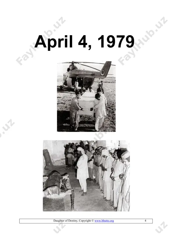 d pakistan's first constitution to guarantee legal protection and civil rights. where the people had had to resort to violence and bloodshed to unseat the generals, he had guaranteed a parliamentary system of civilian government and elections every five years. no. it was not possible. "jiye bhutto! long live bhutto!" millions had cheered when he became the first politician ever to visit the most forlorn and remote villages of pakistan. when his pakistan people's party was voted into office, my father had started his modernization programs, redistributing the land held for generations by the feudal few among the many poor, educating the daughter of destiny, copyright © www.bhutto.org 7 millions held down by ignorance, nationalizing the country's major industries, guaranteeing minimum wages and job security, and forbidding discrimination against women and minorities. the six years of his government had brought light to a country steeped in stagnant darkness—until the dawn …