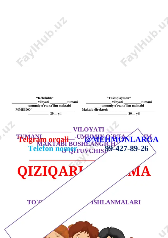 rida texnika xavfsizlik qoidalari, yo`l harakati qoidalari, yong`inga qarshi kurash chora tadbirlariga hamda ___-umumiy o`rta ta`lim maktabining barcha ichki tartib qoidalariga rioya qilish to`g`risida maxsus yo`riqnoma № o`quvchilarning f.i.sh tanishdim sana o`quvchilarning imzosi 1 2 3 4 5 6 7 8 9 10 11 12 13 14 15 16 17 18 19 20 yo`riqnoma bilan tanishtiruvchi va to`garak mashg`uloti rahbari: _________ _____________ “______________________________________” to`garagi a`zolarining ro`yxati № o`quvchilarning familiyasi, ismi tug`ilgan yili sinfi yashah manzili 1 2 3 4 5 6 7 8 9 10 11 12 13 14 15 16 17 18 19 20 to`garak rahbari ______ _______________________________ to`garak jurnal № oy kun f.i.sh 1 2 3 4 5 6 7 8 9 10 11 12 13 14 15 16 17 18 19 20 № sana mavzu uyga vazifa 1 2 3 4 5 6 7 8 9 10 11 12 13 14 15 16 17 18 19 20 …
