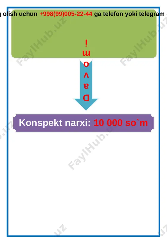 um bo‘lsa, bu ikki qo‘shiluvchining yig‘indisini toping. yechish: 720 – 440 = 280 javob yig`indisi 440 . v. baholash. darsdagi faol ishtirokiga qarab, o’quvchilar rag’batlantiriladi va dars yakunida ballar umumlashtirilib yakuniy ballar e’lon qilinadi. vi.uyga vazifa: 7 – 8 – misol va masala. ko’rildi: o’ibdo’: __ ( ushbu konspektni namuna sifatida foydalana olasiz. to`liq olish uchun +998(99)005-22-44 ga telefon yoki telegram orqali https://t.me/l i d er_admin ga yozing. ushbu konspekt yangi darslik bo`yicha. konspekt narxi: 10 000 so`m davomi ) image3.png image1.png image2.png