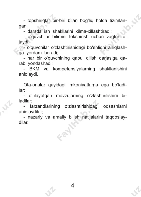malari berilgan qatorni toping. a) ch, sh, ng b) s, h, n d) ng, d, sh 13 4. ikki xil tovush ifodalaydigan harfni toping. a) ch b) sh d) j 5. sharshara so‘zida nechta harf bor? a) 7 ta b) 9 ta d) 6 ta 6. alifbo tartibida yozilgan qatorni toping. a) a, ng, s b) d, e, f d) j, h, a 7. shaxs va narsaning nomini bildirgan so‘zlar so‘rog‘ini toping. a) kim? nima? b) qanday? qanaqa? d) nima qildi? 14 8. kishilarning ism va familiyasi to‘g‘ri yozilgan qatorni toping. a) nemat hikmatov b) xosiyat nurmatova d) rasul alisherov 9. joy nomlari to‘g‘ri yozilgan qatorni belgilang. a) qarshi, xorazm b) toshkent, farg‘ona d) samarqand, buxoro 10. hayvonlarga atab qo‘yilgan nomlarni belgilang. a) mushuk, sigir b) ot, olapar d) qoplon, momiq 11. tutuq belgisi qatnashgan uchta so‘z yozing. _________________________________________ _________________________________________ 15 3-test. ii variant 1. tovushlarni nima qilamiz? a) eshitamiz, …