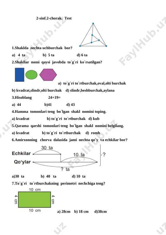 2-sinf.matematika. tanlov uchun test. - Page 4
