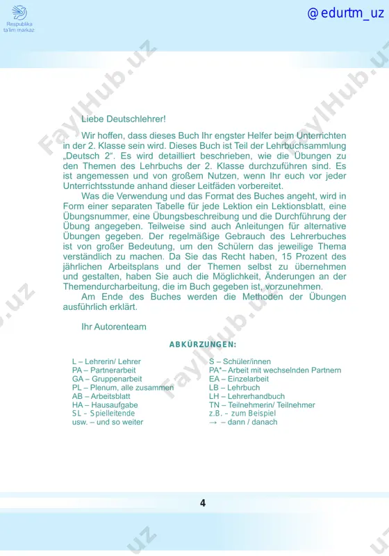 ch bin markus und komme aus berlin. pl übung 5 seite 9 kettenübung: s stehen im kreis. s befragen einander und beantworten die fragen: wer bist du? ich bin… woher kommst du? ich komme aus… pl aufgabe, material stunde 2. timo ist schon fünf ablauf form übung 1 pc, laptop, whiteboard seite 10 für die wiederholung kann l kettenspiel/ ballspiel/ morgenkreis usw. verwenden. null, eins, zwei… welche zahlen sind das? sprecht und zeigt mit. s lesen leise die zahlen mit. l wird dann laut lesen und s sprechen sie im chor nach. pl @edurtm_uz 8 übung 2 pc, laptop seite 10 wie viele? zählt und notiert. s schauen sich die bilder an. s zählen und schreiben die anzahl der gegenstände auf. 5 bananen 6 autos 4 luftballons 7 bälle 10 bonbons 2 eis 2 puppen die lösungen werden im plenum verglichen. pl/ ea übung 3 bildkärtchen (farben, zahlen) seite 11 …
