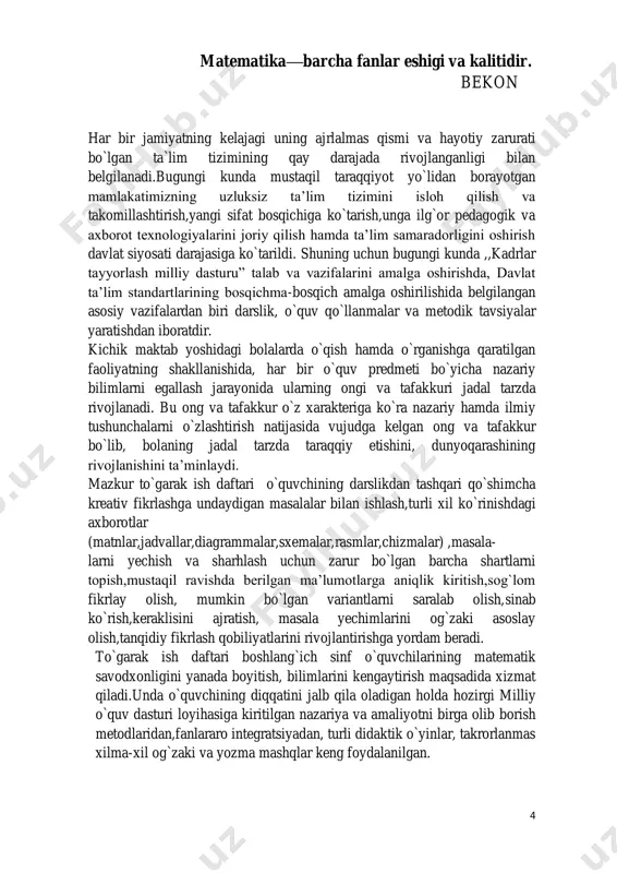 ematikaga oid mantiqiy misol va masalalar to‘plami” 3. “qiziqarli matematika” y.i.perelman nashriyot “sharq” 4. axborot ta’lim tarmog‘i-http://ziyonet.uz/ 5. ijodkor o‘qituvchilar ta’lim tarmog‘i- http://edunet.uz/