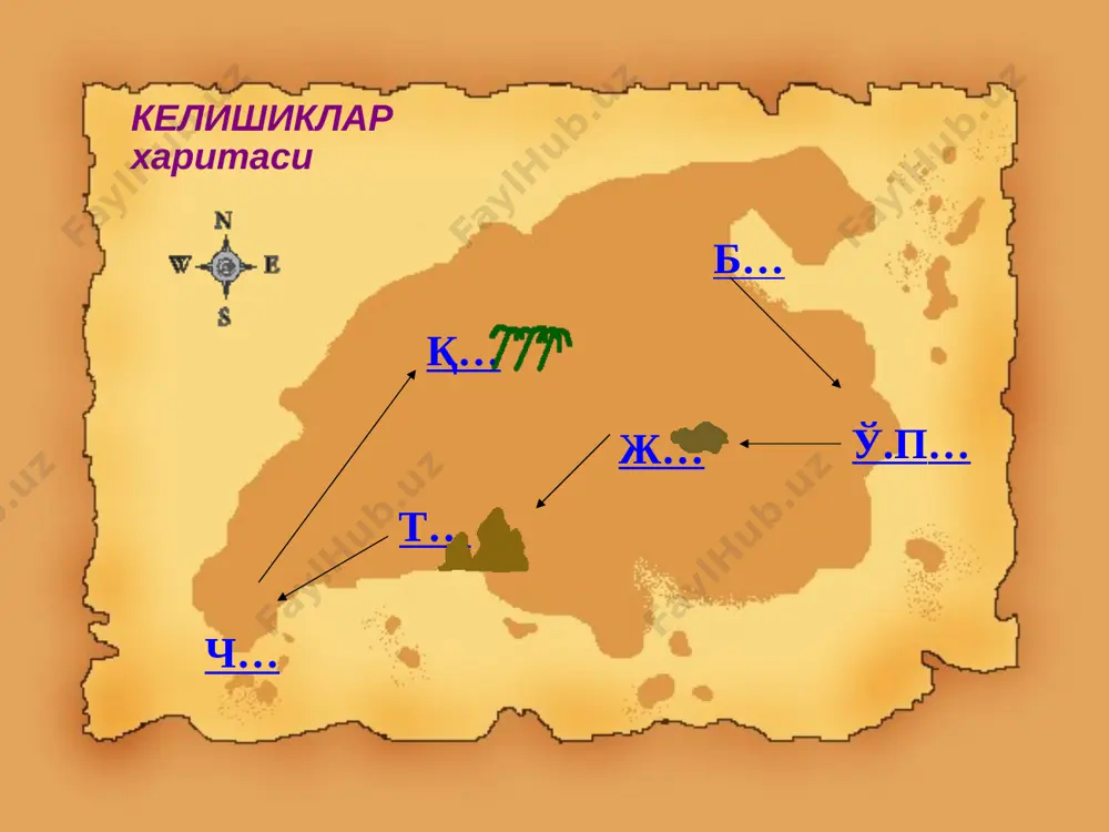 -ga, -ka, -qa o'rin-payt kimda? nimada? -da chiqish kimdan? nimadan? -dan lazareva lidiya andreevna, uchitel nachalnix klassov, rijskaya osnovnaya shkola «pardaugava», riga, 2009 olmaxonga ayiqni fildan enotning los kelishiklarni o'rin -payt jo'nalish tushum bosh qaratqich chiqish toping tipratikanda lazareva lidiya andreevna, uchitel nachalnix klassov, rijskaya osnovnaya shkola «pardaugava», riga, 2009 28 na otveti nastroeni triggeri. er tagida qubba igna. shohlarda sakraydi, qush emas. olovrang, tulki emas. o'zi yo'rik, labi tirtiq uzun quloq, o'zi qo'rqoq. bahaybatdir, savlatli, katta quloq haybatli. titrar ko'rgan bari jon, kushandasidir sichqon. javob toping! lazareva lidiya andreevna, uchitel nachalnix klassov, rijskaya osnovnaya shkola «pardaugava», riga, 2009 29 triggeri nastroeni na zagadki. darsdan qeyin kayfiyat qanday? (belgilang) lazareva lidiya andreevna, uchitel nachalnix klassov, rijskaya osnovnaya shkola «pardaugava», riga, 2009 lazareva lidiya andreevna, uchitel nachalnix klassov, rijskaya osnovnaya shkola «pardaugava», riga, 2009 audio1.bin image2.jpeg image3.png image4.png image5.png image6.png image8.jpeg image9.gif image10.gif image11.gif image7.gif audio2.bin image12.gif image15.png image16.png image17.png image13.png …