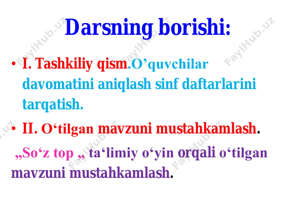 i nechta sifat bor? a) 2ta b) 3ta c) 4ta d) 1ta 2.qaysi javobda shakl bildiruvchi sifat qatnashgan? a) baland b) katta c) qiyshiq d) tor 3. qalampir, pomidor, rediska. ushbu sabzavotlar qaysi xususiyatiga ko‘ra bir xil belgiga ega? a) shaklliga ko‘ra b) maza-ta’miga ko‘ra c) xil-xususiyatiga ko‘ra d) rand-tusiga ko‘ra 4. qaysi javobda shaklni bildiruvchi qarama-qarshi ma’noli sifatlar juftligi berilgan? a) keng-tor b) so‘x-yuvosh c) bepoyon- cheksiz d) baland-past 5.qaysi javobdagi gapda faqat maza-ta’mni bildiruvchi sifatlar qatnashgan? a)tusi va ta’mi turlicha bo‘lgan, qattiq po‘choq bilan qoplangan mevalar yong ‘oq deb ataladi. b) ko‘pchilik yong‘oqni xush ko‘rib iste’mol qiladi. c) shirin, bemaza, achchiq, chuchuk narsalarni yeyish uni bora-bora noziklashtiradi. d) bozordan suyuq va nordon qatiq sotib olmang savollarni tekshirish 1 2 3 4 5 to‘plagan b c d d c bali 1 1 1 1 1 5 ball test javoblari 1 ballik sistemada baholanadi. o‘quvchi jami 5 ball to‘plashi lozim. …