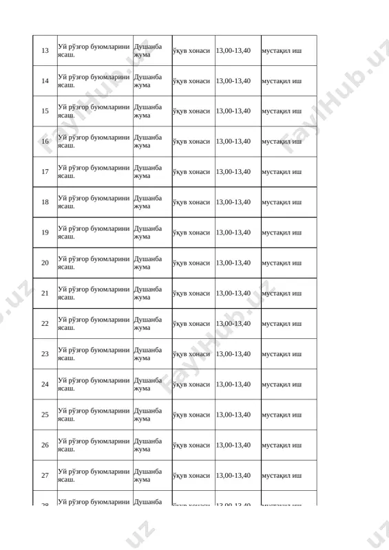 ustaqil ish 12 uy ro'zg'or buyumlarini yasash. dushanba juma o'quv xonasi 13,00-13,40 mustaqil ish 13 uy ro'zg'or buyumlarini yasash. dushanba juma o'quv xonasi 13,00-13,40 mustaqil ish 14 uy ro'zg'or buyumlarini yasash. dushanba juma o'quv xonasi 13,00-13,40 mustaqil ish 15 uy ro'zg'or buyumlarini yasash. dushanba juma o'quv xonasi 13,00-13,40 mustaqil ish 16 uy ro'zg'or buyumlarini yasash. dushanba juma o'quv xonasi 13,00-13,40 mustaqil ish 17 uy ro'zg'or buyumlarini yasash. dushanba juma o'quv xonasi 13,00-13,40 mustaqil ish 18 uy ro'zg'or buyumlarini yasash. dushanba juma o'quv xonasi 13,00-13,40 mustaqil ish 19 uy ro'zg'or buyumlarini yasash. dushanba juma o'quv xonasi 13,00-13,40 mustaqil ish 20 uy ro'zg'or buyumlarini yasash. dushanba juma o'quv xonasi 13,00-13,40 mustaqil ish 21 uy ro'zg'or buyumlarini yasash. dushanba juma o'quv xonasi 13,00-13,40 mustaqil ish 22 uy ro'zg'or buyumlarini yasash. dushanba juma o'quv xonasi 13,00-13,40 mustaqil ish 23 uy ro'zg'or buyumlarini yasash. dushanba juma o'quv xonasi 13,00-13,40 mustaqil ish 24 uy ro'zg'or buyumlarini …