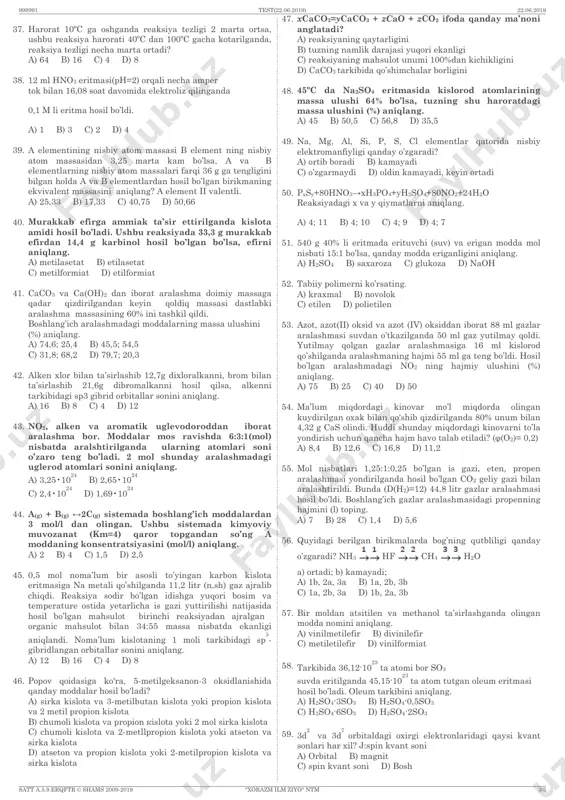 ulyativ dominant genlarga bog'liq.agar genotipda ulardan bittasi bo‘lsa ham tovuq oyog'ida pat hosil bo‘ladi. polimer genlar retsessiv holatda bo‘lsa, pat rivojlanmaydi. oyog‘ida pati bor tovuq oyog'ida pati yo‘q xo‘roz bilan chatishtirilganda f1 da 120 ta digeterozigota parranda,f2 da 6400 ta parranda olingan.f2 avlodning nechtasi keyingi avlodda genotip bo‘yicha ajralish bermaydi? a) 400 b) 1050 c) 4800 d) 1600 17. shimpanze tanasi hujayralaridagi xromosomalar soni to'g'ri berilgan javobni aniqlang. a)ovogenezning o'sish davri yakunidagi hujayra; b) yetuk qon plastinkalari; c) urug'lanish davridagi tuxum hujayra pronukleusi; d) spermatogenezning ko'payish davri yakunidagi hujayralar; e) bachadon devori muskul hujayralari; f) urug'langan tuxum hujayra tarkibidagi spermatozoid pronukleusi; g) gametogenezning yetilish davri yakunidagi hujayra. a) a - 48; c - 24; d - 48; e - 48; f - 24; g - 24 b) a - 96; c - 24; d - 48; e - 48; f - 24; g - 24 c) a - 96; b …