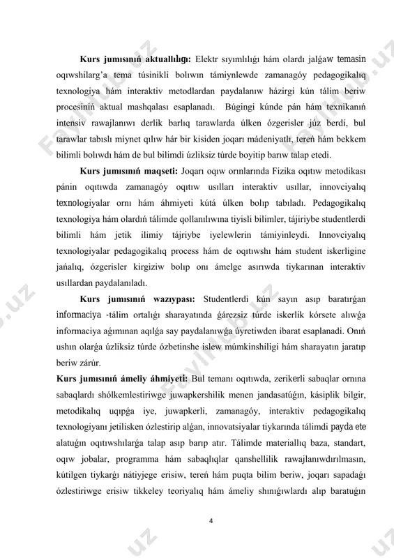 ug‟darının‟ bazı bir shamag‟a ko‟beytiliwi o‟tkizgishtin‟ a‟tirapındag‟ı noqatlardag‟ı elektr maydanının‟ kerewliginin‟ de tap sonday shamag‟a o‟siwin ju‟zege keltiredi. usıg‟an sa‟ykes birlik zaryadtı sheksizlikten usı o‟tkizgishke alıp kelgende islengen jumıs – potentsial da tap sonday shamag‟a artadı. solay etip o‟tkizgish ushın (a‟lbette basqa o‟tkizgishlerden u‟lken qashıqlıqlarda jaylasqan o‟tkizgish na‟zerde tutılmaqta): q=cφ (1) potentsial menen zaryad mug‟darı arasındag‟ı proportsionallıq koeffitsienti o‟tkizgishtin‟ elektr sıyımlıg‟ı (qısqa tu‟rde tek sıyımlıg‟ı) dep ataladı. (1)-an‟latpadan c= (2) ekenligine iye bolamız. solay etip o‟tkizgishtin‟ sıyımlıg‟ı dep onın‟ potentsialın bir birlikke arttıratug‟ın zaryadtın‟ mug‟darın tu‟sinedi ekenbiz. vakuumde koeffitsientinin‟ ma‟nisi o‟tkizgishtin‟ tek o‟lshemleri menen formasınan g‟ana g‟a‟rezli boladı. sonlıqtan (2)-formula menen anıqlang‟an sıyımlıqtı basqa denelerden ayırıp alıng‟an o‟tkizgishtin‟ sıyımlıg‟ı dep ataymız. al bir tekli dielektrikte jaylasqan radiusı ge ten‟ shardın‟ sıyımlıg‟ı ⁄ shamasına ten‟ boladı, sonlıqtan c=εr (3) 7 bul an‟latpada arqalı dielektriktin‟ dielektrlik sin‟irgishligi belgilengen. sıyımlıqtın‟ birligi retinde 1 kl zaryad berilgende potentsialı 1 v ke o‟zgeretug‟ın o‟tkizgishtin‟ sıymlıg‟ı …