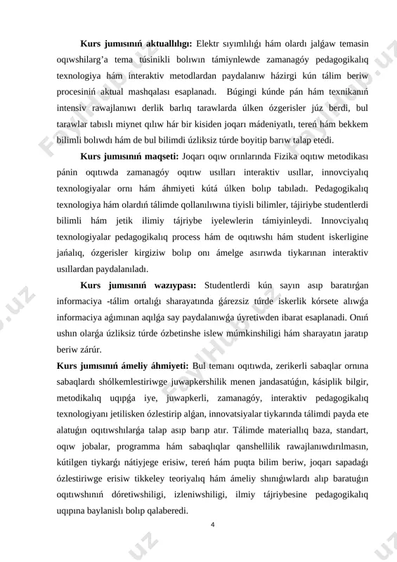 tında da zaryad mug’darının’ bazı bir shamag’a ko’beytiliwi o’tkizgishtin’ a’tirapındag’ı noqatlardag’ı elektr maydanının’ kerewliginin’ de tap sonday shamag’a o’siwin ju’zege keltiredi. usıg’an sa’ykes birlik zaryadtı sheksizlikten usı o’tkizgishke alıp kelgende islengen jumıs – potentsial da tap sonday shamag’a artadı. solay etip o’tkizgish ushın (a’lbette basqa o’tkizgishlerden u’lken qashıqlıqlarda jaylasqan o’tkizgish na’zerde tutılmaqta): q=cφ (1) potentsial menen zaryad mug’darı arasındag’ı proportsionallıq koeffitsienti o’tkizgishtin’ elektr sıyımlıg’ı (qısqa tu’rde tek sıyımlıg’ı) dep ataladı. (1)-an’latpadan c= (2) ekenligine iye bolamız. solay etip o’tkizgishtin’ sıyımlıg’ı dep onın’ potentsialın bir birlikke arttıratug’ın zaryadtın’ mug’darın tu’sinedi ekenbiz. vakuumde koeffitsientinin’ ma’nisi o’tkizgishtin’ tek o’lshemleri menen formasınan g’ana g’a’rezli boladı. sonlıqtan (2)-formula menen anıqlang’an sıyımlıqtı basqa denelerden ayırıp alıng’an o’tkizgishtin’ sıyımlıg’ı dep ataymız. al bir tekli dielektrikte jaylasqan radiusı ge ten’ shardın’ sıyımlıg’ı shamasına ten’ boladı, sonlıqtan c=εr (3) bul an’latpada arqalı dielektriktin’ dielektrlik sin’irgishligi belgilengen. sıyımlıqtın’ birligi retinde 1 kl zaryad berilgende potentsialı 1 v ke o’zgeretug’ın o’tkizgishtin’ …