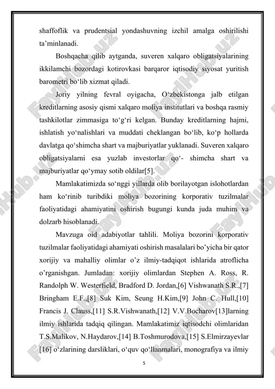 eng islohotlarni amalga oshirayotgan davlat, xususan iqtisodiyotni boshqarishni ma'muriy-buyruqbozlik usulidan bozor munosabatlariga o‘tish, tovarpul munosabatlarini bosqichma-bosqich barpo etish amalga oshirilayapti. to‘loqonli va dinamik rivojlanish uchn har qanday davlat tashqi dunyo bilan uyg'unlikda yashashi, kun sayin insoniyat tafakkuri bilan yaratilgan yangiliklardan xabardor bo‘lish, zamonaviy texnolgiyalarni joriy etish, xalqaro amaliyotlardan foydalanish, xorijiy investitsiyalarni jalb qilish orqali zamon bilan xamnafas qadam tashlashi kerak bo‘ladi. moliya bozorining amaldagi faoliyati iqtisodiyotda tadbirkorlik faoliyati natijalariga javobgar va toʻla xoʻjalik mustaqilligiga ega boʻlgan real mulkdorlarning mavjudligi bilan chambarchas bogʻliq. faqatgina ana shunday mulkdorlarning mustaqilligi moliya bozorida tijorat bitimlarini tuzish va moliya bozori instrumentlarini pulga almashtirishga talab yuzaga kelishiga imkon beradi. sanoati rivojlangan davlatlarda institutsional mulkdorlar sifatida aksiyadorlik kompaniyalari qatnashadi. aksiyadorlik kompaniyalari va moliya bozori oʻrtasidagi oʻzaro ta’sir mexanizmini quyidagi rasm orqali izohlash mumkin. korporatsiyalar va moliya bozori oʻrtasidagi pul oqimlari korporativ tuzilmalarning bugungi kunda mamlakatimizda eng ko‘p uchraydigan ko‘rinishi bu aksiyadorlik jadvalidir. shu bilan birga aj shunday …