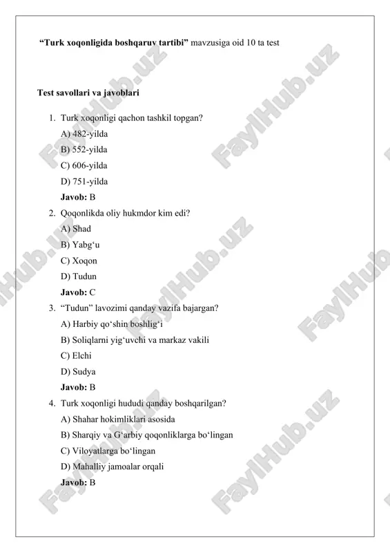 turk xoqonligida boshqaruv tartibi mavzusida tarqatma material 25 - Page 5
