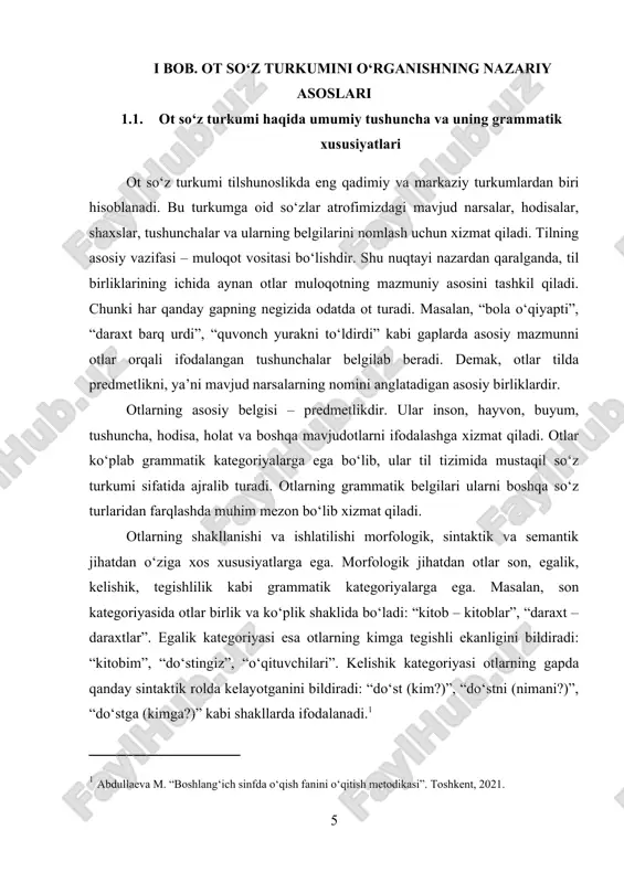 yanada kuchaytiradi. o‘zbek tilining leksik boyligining katta qismi otlardan iborat. har qanday yangi tushuncha yoki hodisa tilda ot orqali nomlanadi. shu boisdan ham lug‘at tarkibi asosan otlar bilan boyib boradi. o‘zbek tilshunosligi va boshlang‘ich ta’lim metodikasida ot so‘z turkumi asosiy mavzulardan biri bo‘lib, uni to‘g‘ri va samarali o‘rgatish o‘quvchilarning nutqini shakllantirishda muhim ahamiyatga ega. chunki tilni o‘rganish predmetlarni ifodalovchi otlardan boshlanadi va keyingi bilimlar aynan shu asosda shakllanadi. boshlang‘ich sinf o‘quvchilari uchun ot so‘z turkumini o‘rgatishda avvalo, ular hayotida bevosita mavjud bo‘lgan va ular uchun tanish bo‘lgan so‘zlardan boshlash maqsadga muvofiqdir. masalan, “ona”, “maktab”, “kitob”, “daraxt”, “non” kabi so‘zlar orqali o‘quvchilarda ot tushunchasiga doir dastlabki bilimlar hosil qilinadi. so‘ngra bu bilimlar grammatik ko‘nikmalar bilan boyitiladi, ya’ni son, egalik, kelishik kabi kategoriyalar amaliy mashqlar orqali mustahkamlanadi. otlar ko‘p ma’nolilik xususiyatiga ham ega. masalan, “yoz” so‘zi “fasl” ma’nosida ham, “yozmoq” fe’lidan kelib chiqqan ot sifatida ham ishlatiladi. bu holatlar o‘quvchilarda ma’nolarni kontekst …