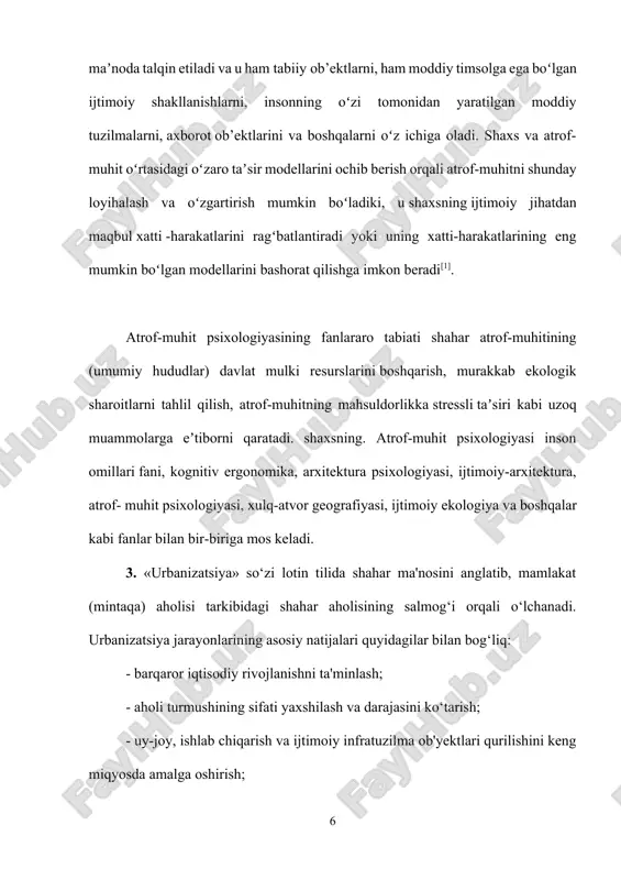 ayonlarida qator nomutanosibliklar kuzatilmoqda: - urbanizatsiya darajasi bo‘yicha mamlakatimizning jahonda tutgan o‘rni past. bmt xalqaro reyting ko‘rsatkichlari bo‘yicha o‘zbekiston 2018-yilda ushbu yo‘nalishda 233 mamlakat orasida 155-o‘rinni egalladi. vaholanki, bu sohada dunyodagi o‘rtacha ko‘rsatkich 55,3 foiz bo‘lib, u rossiyada 74,4 foizni, turkiyada 75,1 foizni, qozog‘istonda 57,4 foizni, turkmanistonda 51,6 foizni tashkil etadi; - oxirgi 10 yil mobaynida (2009-2018-yy.) mamlakatimizda urbanizatsiya darajasi 51,7 foizdan 50,6 foizga kamaydi. xorazm (33,3%), surxondaryo (35,5%), buxoro (37,4%) va samarqand (37,4%) viloyatlarida urbanizatsiya darajasi ayniqsa past; - 2012-yildan hozirga qadar shaharlar soni o‘zgarmadi (119 ta) va ularda 10,1 mln. kishi istiqomat qiladi. mamlakat shaharlar tarmog‘ining asosini kichik shaharlar (jami shaharlar tarkibidagi ulushi 68,4 foiz) tashkil qiladi va ularning jami shahar aholisidagi ulushi 20,5 foizga teng. shaharlar rivojlanishining o‘ziga xos jihatlaridan yana biri shundaki, shahar aholisining deyarli ¼ qismi (24,2%) poytaxt - toshkent shahrida istiqomat qiladi. o‘tgan davr ichida 6,4 mln. kishi (38,7%) istiqomat qiladigan shahar posyolkalari soni …