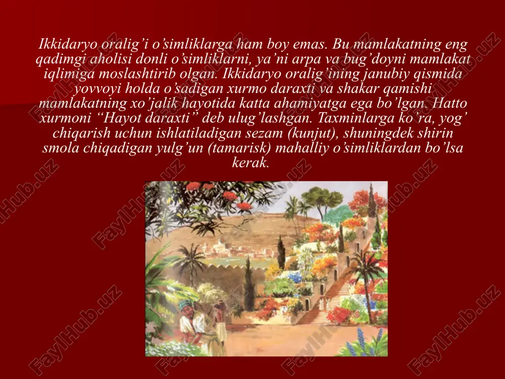 va mesopotamiyaga oid bo’lgan ma’lumotlarni to’plash bilan cheklanishgan. bu manbalardagi ma’lumotlarning aksariyati ossuriya haqida bo’lgani uchun dastlab bu fan assirologiya, ya’ni ossurshunoslik deb nomlangan. keyinchalik bu huddudda o’tkazilgan arxeologik qazishlar natijasida topilgan moddiy yodgorliklar va mixxatlarning o’qilishi mesopotamiyaning qadim tarixini haqiqiy ma’noda o’rganish imkonini berdi. qadimgi mesopotamiya hududidagi arxeologik izlanishlar shumer va akkadlar o’rtasidagi o’zaro madaniy ta’sir muammosini o’rganish zarurligini ham ko’rsatdi. bu boradagi ilk fikrni king berdi. u bobil madaniyatining asoschilari, shubhasiz, shumerlar ekanligini ta’kidladi. galevi uning fikrlarini rad qildi va shumer xalqi, tili, madaniyatining bo’lmaganligini qayd etdi. qadimgi mesopotamiya tarixshunosligiga rus olimlari ham sezilarli hissa qo’shdilar. rus olimlari m. nikolskiy va a. ivanovlar van ko’li atroflarida qazish ishlarini olib borib, urartu tarixiga oid materiallarni, xususan, yozuvlarni to’plash va o’rganish borasida katta muvaffaqiyatga erishdilar. mesopotamiyaning qadimgi davriga oid manzilgohlar neolit davrida vujudga kelgan. bu davrda mesopotamiya qabilalari botqoqliklar orasidagi tepaliklarda, orollarda yashagan. ular atrofdagi botqoqliklarni quritib, sun’iy sug’orish sistemasini …