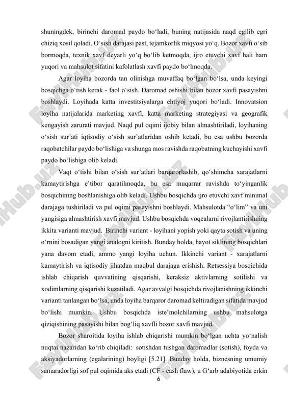 o‘shimcha xarajatlarni kamaytirishga e’tibor qaratilmoqda, bu esa muqarrar ravishda to‘yinganlik bosqichining boshlanishiga olib keladi. ushbu bosqichda ijro etuvchi xavf minimal darajaga tushiriladi va pul oqimi pasayishni boshlaydi. mahsulotda “o‘lim” va uni yangisiga almashtirish xavfi mavjud. ushbu bosqichda voqealarni rivojlantirishning ikkita varianti mavjud. birinchi variant - loyihani yopish yoki qayta sotish va uning o‘rnini bosadigan yangi analogni kiritish. bunday holda, hayot siklining bosqichlari yana davom etadi, ammo yangi loyiha uchun. ikkinchi variant - xarajatlarni kamaytirish va iqtisodiy jihatdan maqbul darajaga erishish. retsessiya bosqichida ishlab chiqarish quvvatining qisqarishi, keraksiz aktivlarning sotilishi va xodimlarning qisqarishi kuzatiladi. agar avvalgi bosqichda rivojlanishning ikkinchi varianti tanlangan bo‘lsa, unda loyiha barqaror daromad keltiradigan sifatida mavjud bo‘lishi mumkin. ushbu bosqichda iste’molchilarning ushbu mahsulotga qiziqishining pasayishi bilan bog‘liq xavfli bozor xavfi mavjud. bozor sharoitida loyiha ishlab chiqarishi mumkin bo‘lgan uchta yo‘nalish nuqtai nazaridan ko‘rib chiqiladi: sotishdan tushgan daromadlar (sotish), foyda va aksiyadorlarning (egalarining) boyligi [5.21]. bunday holda, biznesning umumiy …