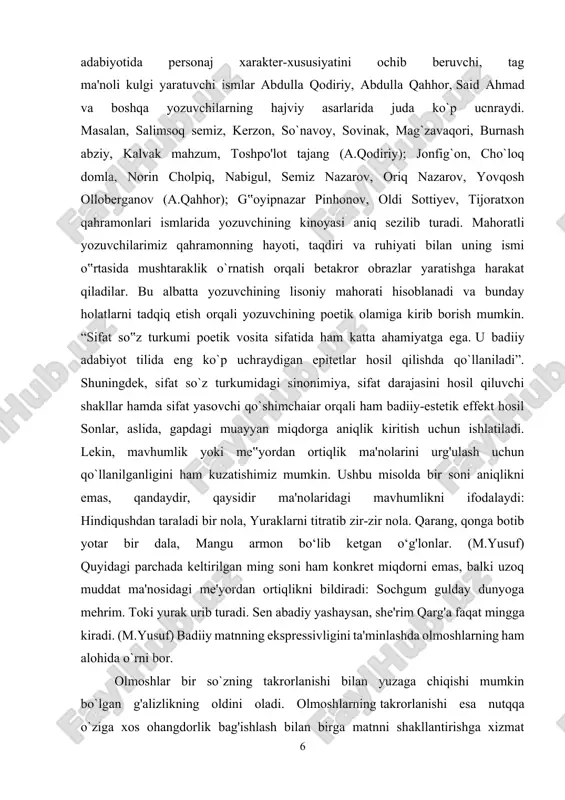 yasovchi qo`shimchaiar orqali ham badiiy-estetik effekt hosil sonlar, aslida, gapdagi muayyan miqdorga aniqlik kiritish uchun ishlatiladi. lekin, mavhumlik yoki me‟yordan ortiqlik ma'nolarini urg'ulash uchun qo`llanilganligini ham kuzatishimiz mumkin. ushbu misolda bir soni aniqlikni emas, qandaydir, qaysidir ma'nolaridagi mavhumlikni ifodalaydi: hindiqushdan taraladi bir nola, yuraklarni titratib zir-zir nola. qarang, qonga botib yotar bir dala, mangu armon bo‘lib ketgan o‘g'lonlar. (m.yusuf) quyidagi parchada keltirilgan ming soni ham konkret miqdorni emas, balki uzoq muddat ma'nosidagi me'yordan ortiqlikni bildiradi: sochgum gulday dunyoga mehrim. toki yurak urib turadi. sen abadiy yashaysan, she'rim qarg'a faqat mingga kiradi. (m.yusuf) badiiy matnning ekspressivligini ta'minlashda olmoshlarning ham alohida o`rni bor. olmoshlar bir so`zning takrorlanishi bilan yuzaga chiqishi mumkin bo`lgan g'alizlikning oldini oladi. olmoshlarning takrorlanishi esa nutqqa o`ziga xos ohangdorlik bag'ishlash bilan birga matnni shakllantirishga xizmat qiladi. badiiy matnning lingvopoetik tahlili jarayonida fe'l turkumiga kiruvchi so`zlarga alohida e'tibor qaratish lozim. chunki bu turkumdagi so`zlarning ekspressiv imkoniyatlari benihoya kengdir. fe'lning mayl, …