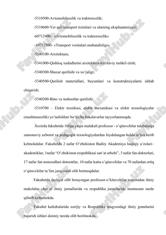 rtnoma asosida olishga haqlidirlar. oliy o’quv yurtidan keyingi ta`lim jamiyatning yuqori malakali ilmiy va ilmiy – pedagogik kadrlarga bo’lgan ehtiyojlarini ta`minlashga qaratilgandir. oliy o’quv yurtidan keyingi ta`lim oliy o’quv yurtlari va ilmiy–tadqiqot muassasalarida (aspirantura, doktorantura, mustaqil tadqiqotchilik) olinishi mumkin. ilmiy va ilmiy – pedagogik kadrlarni tayyorlash, ilmiy darajalar va unvonlar berish tartibi qonun hujjatlarida belgilanadi. o’zbekiston respublikasi inson huquqlari va erkinliklariga rioya etilishini, jamiyatning ma`naviy yangilanishini, ijtimoiy yo’naltirilgan bozor iqtisodiyotini shakllantirishni, jahon hamjamiyatiga qo’shilishni ta`minlaydigan demokratik huquqiy davlat va ochiq fuqarolik jamiyati qurmoqda. foydalanilgan adabiyotlar 1. venikov v.a transport energiya-moskva: znaniye 1986 g. 2. venikov v.a, juravlev v.g, filippova t.a energetika v sovremennom mire. moskva: znaniye,1986 g. 3. energetika uzbekistana moskva: texnopromeksport 1991g 4. liderenko n.s, streptsov d.s netroditsionnaya energetika. moskva; znaniye 1986 g. 5. strikovich m.a, shpilrayn e.e energetika, problemi i perspiktivo` moskva: znaniye 1986 g. 6. rubin m.a optimizatsiya toplivno-energeticheskogo balansa. moskva: energiya 1987 g. 7. rozanov m.i …