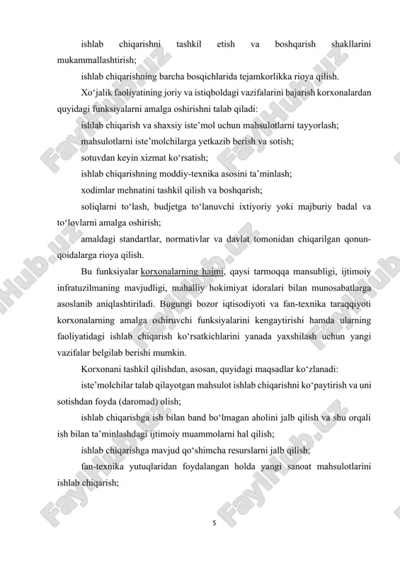 gar u yetilgan muammolarni hal qilishni taklif qilsa va talabni qondirsa, muvaffaqiyatga erishishi mumkin. korxonalar turlari o‘rtasidagi asosiy farq ular keltiradigan foyda turidadir. moddiy foyda olish tijorat korxonasining maqsadi hisoblansa, ma’naviy foyda olish notijorat korxonasining maqsadi hisoblanadi. tadbirkorlar yuridik shaxs tashkil qilgan holda hamda yuridik shaxs tashkil qilmagan holda biznesni amalga oshirishlari mumkin. yuridik shaxs tashkil qilmagan holda tadbirkorlik bilan quyidagi shakllarda shug‘ullanish mumkin: yakka tartibdagi tadbirkorlik; jismoniy shaxslarning yuridik shaxs tashkil etmagan holdagi birgalikdagi tadbirkorligi. yakka tartibdagi tadbirkorlik — yuridik shaxs tashkil etmagan holda jismoniy shaxs tomonidan tadbirkorlik faoliyatining amalga oshirilishi. yakka tartibdagi tadbirkorlik tadbirkor tomonidan xodimlarni yollash huquqisiz, mulk huquqi asosida o‘ziga tegishli bo‘lgan yoki foydalanish huquqi asosidagi mol-mulk negizida mustaqil ravishda amalga oshiriladi. jismoniy shaxslar yuridik shaxs tashkil etmagan holdagi birgalikdagi tadbirkorlik faoliyatini quyidagi shakllarda amalga oshirishlari mumkin: er-xotinning umumiy mol-mulki negizida ular tomonidan amalga oshiriladigan oilaviy tadbirkorlik; oddiy shirkat; yuridik shaxs tashkil etmagan holda dehqon xo‘jaligi. …