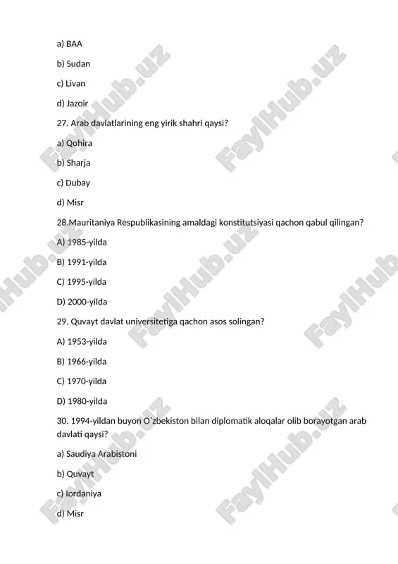mamlakatshunoslik faniga oid test savollar to‘plami - Page 5