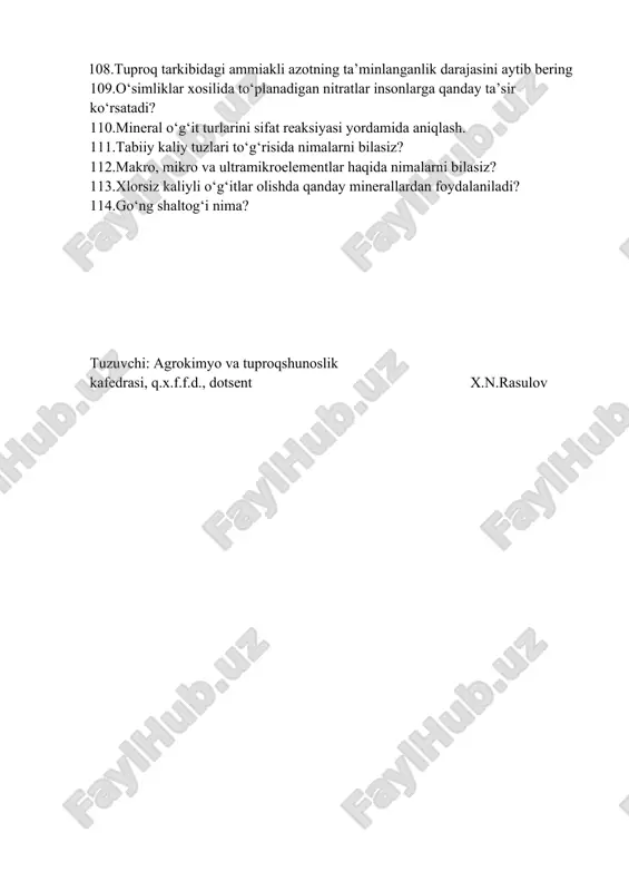 tuproqshunoslik va agrokimyo fanidan yakuniy nazorat savollari - Page 5