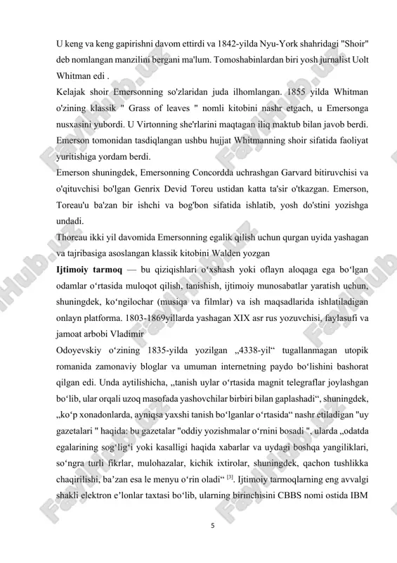 konsepsiyasini tarmoq asosida tahlil qilishga yo‘l ochdi. 2. kuch va resurslar: emerson modeli emerson nazariyasining markazida kuch va qaramlik tushunchalari turadi. agar a shaxs b shaxsga nisbatan kuchli bo‘lishini istasa, b ning a tomonidan nazorat qilinadigan resursga ehtiyoji bo‘lishi kerak. kuch quyidagi tenglama bilan ifodalanadi: a ning b ustidan kuchi = b ning a tomonidan nazorat qilinadigan resursga bog‘liqligi. emerson ijtimoiy almashinuvni kuch muvozanati va o‘zaro qaramlik nuqtai nazaridan ko‘rib chiqadi. shunday qilib, kuch har doim nisbiy bo‘lib, munosabatlarda o‘zgarib boruvchi omildir. ushbu modeldan foydalanib, korxona va xodimlar, siyosiy partiyalar va saylovchilar, hamda xalqaro munosabatlardagi kuch tahlil qilinadi. ijtimoiy tarmoqlarda reklama ijtimoiy tarmoqlar kuchli marketing tadqiqotlari vositasidir, chunki foydalanuvchilar oʻzlari, qarashlari, qiziqishlari, didlari va hokazolar haqidagi maʼlumotlarni ixtiyoriy ravishda joylashtiradilar. shundan kelib chiqib, reklama beruvchilar ularning reklamasi qaysi foydalanuvchilarni qiziqishtirishini juda aniq belgilashlari va oʻz reklamalarini profillaridagi maʼlumotlarga (yoshi, jinsi, yashash joyi va boshqalar) qarab aniq foydalanuvchilarga yoʻnaltirishi mumkin. ushbu …