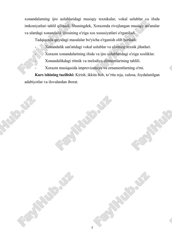 akllanishi va mashhur xonandalar orqali musiqaning rivojlanishi yoritiladi. xorazm musiqasining tarixiy ildizlari mintaqaning qadimiy davrlariga borib taqaladi. xorazm — o'rta osiyoning eng qadimiy va boy madaniy mintaqalaridan biri bo'lib, bu hududda yashagan xalqlarning musiqiy an'analari yillar davomida shakllangan. arxeologik qazilmalar va tarixiy manbalarga asoslanib, xorazmda musiqaning qadimiy shakllari mavjud bo'lganini aytish mumkin. xorazmning qadimgi davrlarida turli musiqiy asboblar (masalan, torli va urg'uli musiqiy asboblar) va vokal ijro turlari mavjud bo'lgan. xorazm musiqasi nafaqat xalq, balki diniy va saroy madaniyati bilan ham bog'liq. xonandalar ko'pincha diniy marosimlarda, asosan, tasavvufiy musiqalarda ishtirok etganlar. xalq musiqasi bilan birga, saroy musiqasi ham rivojlanib, har ikki yo'nalish o'rtasidagi o'zaro aloqalar xorazm musiqasining o'ziga xosligini yaratgan. xonandalik san'ati xorazm mintaqasining ijtimoiy-siyosiy o'zgarishlari bilan bog'liq ravishda rivojlangan. boshida, xorazmda musiqaning asosiy shakllari xalq qo'shiqlari, dostonlar, kuylar va jamoaviy ijro uslublaridan iborat bo'lgan. xonandalik san'ati shakllanishining dastlabki davrlari, asosan, og'zaki ijro va xalqqa yaqin bo'lgan an'anaviy musiqaga asoslangan …