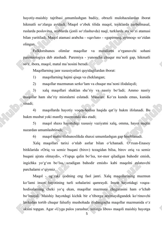 in ayirgan bolta maydonda qolar» kabi maqollar bilan tanishganimizda ko‘chma ma’no yashiringanini his qilamiz. «yer haydasang, kuz hayda, kuz haydamasang yuz hayda» maqolini xorazm viloyatida o‘z ma’nosida qo‘llab bo‘lmaydi. sababi, xorazmda «yer osti suvlari yer sathiga yaqin bo‘lgani uchun, kuzda haydalsa, yer qatqaloq bo‘ladi va hosildorlik pasayadi. xalq maqollarining badiiy jihatdan mukammalligi taniqli olimlar va shoir, yozuvchilar tomonidan tan olingan. bu jihatdan maqollar so‘z san’atining oliy namunasi sifatida baholanishga loyiq. hajm jihatdan kichikligi, mazmunan serma’noligi, mavzu jihatdan hayotiyligi maqollarning asrlar davomida og‘izdan og‘izga o‘tib yashashini ta’minlagan omillardir. ayni chog‘da badiiy go‘zallikning bevosita so‘z tanlash, tasvir vositalaridan unumli foydalanish jihatlari ham bor. ularning ayrimlarini esga olib o‘tamiz: 1. qarshilantirish (tazod). «yaxshidan bog‘ qolar, yomondan dog‘». bu maqolda «yaxshi», «yomon»; «bog‘», «dog‘» so‘zlari qarama-qarshi ma’nolarni bildiradi va shu bilan birga «bog‘» - «dog‘» so‘zlari chiroyli qofiyani ta’minlaydi. 2. tovushdoshlik (alliteratsiya, assonans). «boy boyga boqar, suv soyga oqar». maqolda «b», «y», «r», «s» …