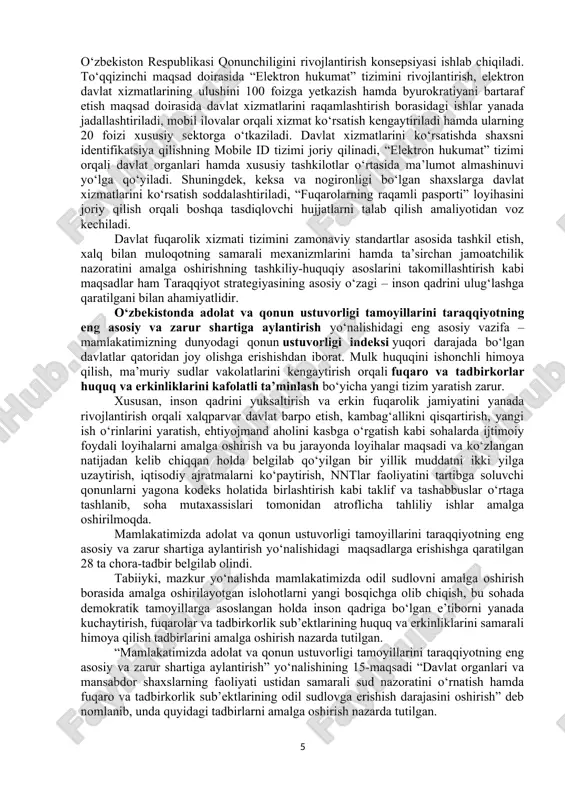 maradorligini oshirish, uni jamoatchilik boshqaruvi va nazoratining tayanch bo‘g‘iniga aylantirish vazifasi bo‘lib, aynan ushbu vazifaning ustuvor maqsad sifatida belgilangani bejiz emas. zero, mahalla aholiga, oilalarga eng yaqin bo‘g‘in sanaladi. shu jihatdan so‘nggi yillarda mahalla infratuzilmasini rivojlantirish, mahallabay ishlash tizimini joriy etish bo‘yicha muhim chora-tadbirlar amalga oshirildi. joriy yildan mahallalarda tadbirkorlikni rivojlantirish, aholi bandligini ta’minlash va kambag‘allikni qisqartirish maqsadida hokim yordamchisi instituti joriy etildi. mahallaning ijtimoiy-iqtisodiy rivojlanishi, moliyaviy mustaqilligi, bandlikni ta’minlash, fuqarolar bilan muloqot qilish bo‘yicha manzilli ishlar amalga oshirilmoqda. endilikda bu boradagi ishlar yangicha yo‘nalishda davom ettiriladi. bu borada, avvalo, mahallaning faol modeli yaratiladi. xalq deputatlari mahalliy kengashlarini hududlarda mavjud muammolarni hal qilishdagi asosiy bo‘g‘inga aylantirish vazifasi birinchi yo‘nalishning ikkinchi maqsadi sifatida belgilangan. aytish kerakki, so‘nggi yillarda mahalliy kengashlar ijro organlaridan so‘rovlar o‘tkazish, qarorlar bo‘yicha fikrlar bildirish, byudjetni shakllantirish va nazorat qilish kabi masalalarda faol ishtirok etmoqda. endilikda joylarda taraqqiyot strategiyasining hududiy dasturlari ishlab chiqiladi. olti milliondan ortiq ish o‘rinlari …