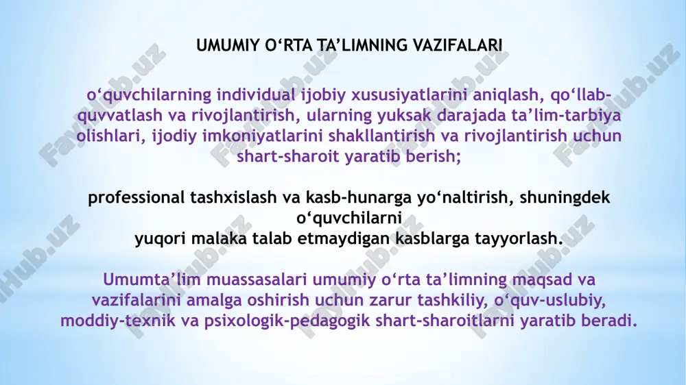 ridagi metodik xizmat koʻrsatish boʻlimi bilan hamkorlikni yoʻlga qoʻyadi; kasbiy seminar-treninglar, mahorat va ochiq darslar tashkil etadi; manzilli metodik xizmat ko‘rsatish ishlarida (“metodik tur”) faol ishtirok etadi; “ustoz-shogird” anʼanasini tizimli tashkil qiladi; ilgʻor ish tajribalarini maktab, tuman (shahar) miqyosida ommalashtirishga tavsiya qiladi; fan yoʻnalishlari boʻyicha tuman (shahar), viloyat va respublika miqyosidagi darslik va metodik qo‘llanmalar yarmarkalarida ishtirok etadi va unga oʻqituvchilarni jalb qiladi; metodbirlashmalararo tajriba almashishni yoʻlga qoʻyadi; oʻqituvchilarining darslarini kuzatadi hamda ularga zaruriy tavsiyalar berib boradi; fanni oʻzlashtirishga qiynalayotgan oʻquvchilar uchun darsdan tashqari mashgʻulotlar tashkil etadi; fan toʻgaraklarini tashkil etadi; mezonlarga asoslangan baholash tizimini amaliyotga joriy etilishida ishtirok etadi; oʻquvchilar oʻrtasida ularning qiziqishlari doirasida ijodiy, intellektual tanlov, oʻyin va festivallar tashkil etadi; oʻqituvchilar oʻrtasida kasbiy, metodik tanlov va ijodiy dekadalar tashkil etadi; maktab rahbariyatiga faol, ilgʻor oʻqituvchilarni ragʻbatlantirish uchun takliflar kiritadi; taʼlim mazmuni bilan bogʻliq materiallar va normativ-huquqiy hujjatlarning mazmun-mohiyatini tushuntiradi. 1 mavjud ehtiyoj va muammolar tahlili muhim muammolarni …