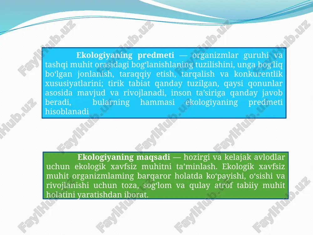 osferadan tez ta’sirlanadi va dastlab to’planuvchi turlari, keyinchalik barglari va lishaaynikning o’zi mutloq nobud bo’ladi. yuksak o’simliklardan so2 o’ta chidamsizlarga nina bargli daraxtlar archa, kedr, sosna kiradi. eng chidamlilariga zarang, qayrag’och, terak, akatsiya, gujum kiradi. madaniy o’simliklar ichida bug’doy, makkajo’xori, pixta, archa, yer tut, oq qayin havoda xlorvodorod va ftorvodorodlar ko’p bo’lsa o’sishdan to’xtaydi, hosildorlik pasayadi. orolbo’yi hududi ekologik muammolari o’rta osiyodagi eng kata sho’r ko’l bolib, havzaning kattaligi uchun dengiz deb atalgan. orol dengizi maydoni 68 ming km², 60-yillargacha yiliga amudaryodan 38,6 km3, sirdaryodan 14,5 km3 suv quyilgan. atrofdan dengizga yiliga 176 mm yog’in va 5,5 km 3 yer osti suvlari ham quyilgan. suvdagi tuzlarning ko’p qismini osh tuzi nacl va mgso4 t\e. 2004 yilgacha orol dengizi 3 bo’lakka bo’lingan: kichik shimoliy qismi (sho’rligi 8-13 g/l); nisbatan kattaroq maydonga ega sharqiy qismi (sho’rligi 69-72 g/l); eng chuqur hisoblangan g’arbiy qismi (sho’rligi 68-69 g/l). dengiz qurishining 2 – sababi 1959-67 …