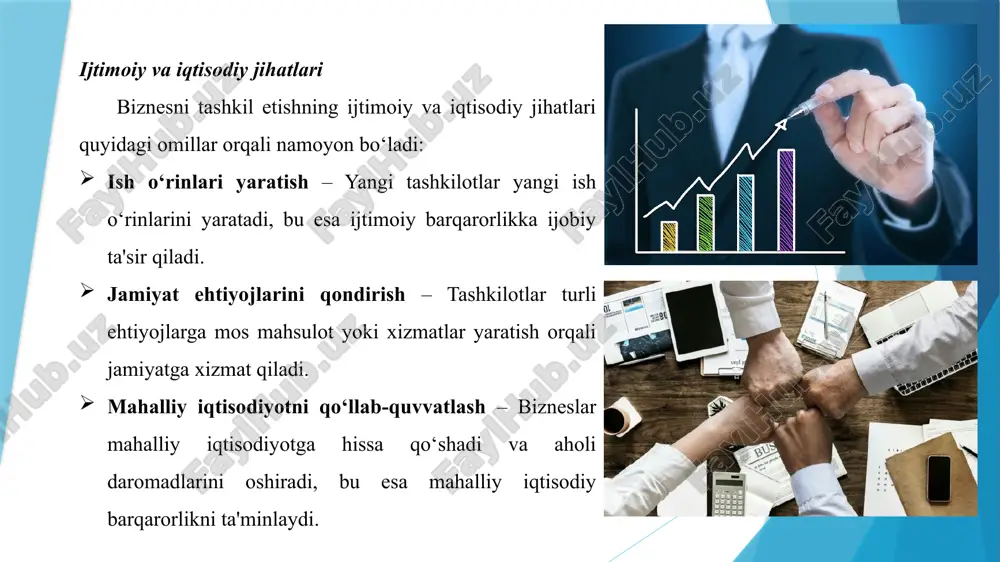 timoiy mas'uliyatni bajarish kabi maqsadlar har bir tashkilot uchun yo‘nalish sifatida xizmat qiladi. ushbu maqsadlarga erishish uchun korxonalar o‘z resurslarini samarali boshqarish, innovatsion yechimlarni joriy etish va professional jamoani shakllantirish kabi vazifalarni bajarishi zarur. mazkur tadqiqot natijalariga ko‘ra, muvaffaqiyatli biznes tashkiloti nafaqat ichki operatsiyalarda, balki tashqi iqtisodiy va ijtimoiy muhitda ham faol ishtirok etishi kerak. bundan tashqari, jamiyatning ehtiyoj va talablariga moslashish, barqarorlik va ijtimoiy mas'uliyat kabi omillar uzoq muddatli muvaffaqiyat uchun muhim ekanligi aniqlandi. shu tariqa, biznesni samarali tashkil etish nafaqat korxona uchun foyda keltiradi, balki mamlakat iqtisodiyotiga ham ijobiy hissa qo‘shadi. shodiyev t.sh., ishnazarov a.i., boltayeva l.r., xakimov t.x., roʻzmetova n.sh., moʻminova m.a., nurullayeva sh.t. “biznes-jarayonlarini modellashtirish” (oʻquv qoʻllanma) -t.: tdiu, 2006. –175 b. kudbiev, d., qudbiyev, n. t., & imomova, z. t. q. (2022). moliyaviy hisobotlardan moliyaviy menejmentda foydalanish masallalari. scientific progress, 3(4), 1030-1037. kudbiev, d., & tashrulatov, a. u. (2022). ishchi kuchidan samarali foydalanishning iqtisodiy-moliyaviy dastaklari. …