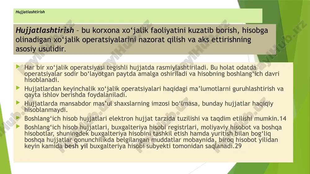 moliyaviy hisobotni davomiylik qoidasi asosida tayyorlash xo‘jalik yurituvchi sub’ekt doimiy harakat qilishini va uzoq muddat davomida o‘z faoliyatini davom ettirishini, ya’ni xo‘jalik yurituvchi sub’ektning o‘zini tugatishiga yoki o‘z faoliyati sohasini qisqartirishga ehtiyoji yo‘qligini bildiradi. buxgalterlarning xalqaro gerbi ishonchlilik. avvalo, buxgalterlar tomonidan ilmiy, nazariy bilimlarning amaliyotda vijdonan qo‘llanilishi xo‘jalik yurituvchi sub’ektlar faoliyatining ishonchli bo‘lishini ta’minlaydi. aniqlik (ishonchlilik) printsipi axborotda muhim xato yoki g‘arazlilik bo‘lmasa va foydalanuvchilar unga tayanishlari mumkin bo‘lsa, ishonchli hisoblanadi. operatsiyalar yoki voqealarning ishonchliligi, odatda, dastlabki hisob hujjatlari bilan tasdiqlanishi lozim. demak, axborotlar ishonchliligi dastlabki hisob hujjatlarini yuritish va buxgalteriya hisobi registrlarini to‘lg‘azishdan to buxgalteriya balansi va moliyaviy hisobotning boshqa shakllarini taqdim etishgacha bo‘lgan butun buxgalteriya hisobini yuritish va moliyaviy hisobotni tuzishning asosiy printsipi hisoblanadi. ko‘rsatkichlarning qiyoslanuvchanligi ko‘rsatkichlarning qiyoslanuvchanligi - moliyaviy axborot foydali va mazmunli bo‘lishi uchun u turli hisobot davrlaridagi axborotlarga qiyoslanadigan bo‘lishi kerak. ko‘rsatkichlarning qiyoslanuvchanligi printsipi, birinchidan, korxona faoliyati to‘g‘risidagi ma’lumotlarning boshqa korxonalar faoliyati to‘g‘risidagi o‘xshash axborotlar …