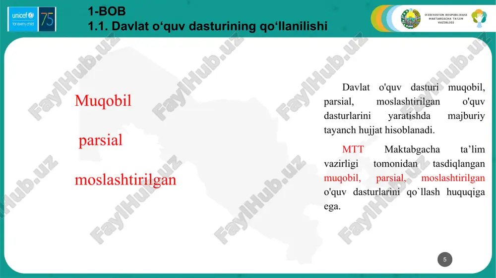atelnost osushestvlyaetsya soglasno uchebnomu planu. o'quv rejasi turli xil ta’lim va tarbiya jarayoni shakllarini o'z ichiga olishi kerak; ta'lim va tarbiya jarayonini rejalashtirish davlat talablarini, shuningdek, davlat o'quv dasturini amalga oshirishga yordam beradigan qisqa muddatli (haftalik) va uzoq muddatli (yillik) rejalarni yaratishni o'z ichiga oladi; mavzuli reja yozma shaklda bo'lishi kerak; 4-bob. ta’lim va tarbiya jarayoni 10 qo’shimcha va o’zgarishlar kiritilgan ikkinchi nashr 5-bob. bolaning rivojlanish sohalari bo‘yicha yutuqlari ushbu bob qayta ko’rib chiqilgan va to’ldirilgan: bolalarni turli joy, vaqt va sharoitlarda kuzatib, pedagog ularning qiziqishlari, kuchli tomonlari va ehtiyojlari haqida to'liq tasavvurga ega bo'ladi. rivojlanish xaritasi kuzatuvlarni hujjatlashtirish shakli sifatida bolaning turli sohalardagi rivojlanish darajasi to'g'risida muntazam ravishda ma'lumot to'plash jarayonini o`z ichiga oladi. bolaning rivojlanish xaritasi har bir yosh guruhi (3-4, 4-5, 5-6, 6-7) uchun alohida yuritiladi va har bir bola uchun “ilk qadam” davlat o‘quv dasturiga 7-ilova//“bolaning rivojlanish xaritasi” bir yilda uch marta: o'quv yilining boshida, o'rtasida …