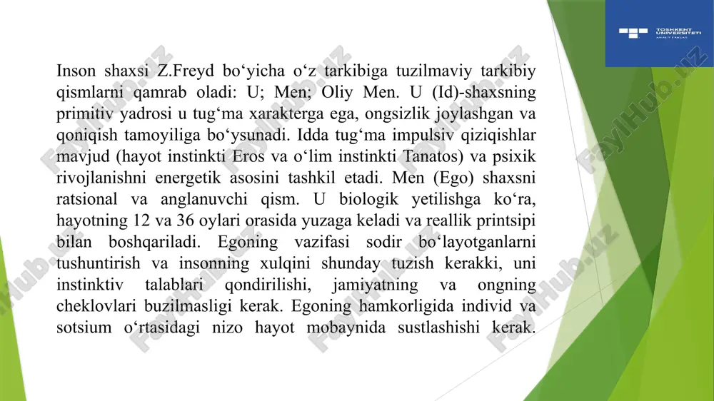 osh 1-3 yosh 3-5 yosh 5-7 yosh 7-11 yoshgacha 11-15 yosh 15-18 yosh bevosita emotsional muloqat predmetli faoliyat o'yin faoliyati rolli-syujetli o'yinlar o'qish faoliyati muloqot o'quv - kasbiy faoliyat v.a. krutetskiy bo'yicha: chaqaloqlik davri - tug'ilgandan 10 kungacha. go'daklik davri – 1 yoshgacha. ilk bolalik davri – 1-3 yoshgacha. maktabgacha yosh davri – 3-5 yoshgacha. bog'cha yosh davri – 5-7 yoshgacha. kichik maktab yoshi davri – 7-11 yoshgacha. o'smirlik davri – 11-15 yoshgacha. ilk o'spirinlik davri – 15-18 yoshgacha. g.s. abramova bo'yicha: go'daklik davri – tug'ilgandan 2 yoshgacha. ilk bolalik davri – 2-4 yoshgacha. o'rta bolalik davri – 5-7 yoshgacha. bolalikning tugash davri – 8-12 yoshgacha. o'smirlik davri – 13-17 yoshgacha. o'spirinlik davri – 18-22 yoshgacha. kattalik davri – 23-30 yoshgacha. o'tish davri – 30-35 yoshgacha. etuklik davri – 36-50 yoshgacha. keksayish davri – 51-65 yoshgacha. qarilik davri – 65 yoshdan yuqori. e.g'. g'oziev bo'yicha: chaqaloqlik va go'daklik davri – …