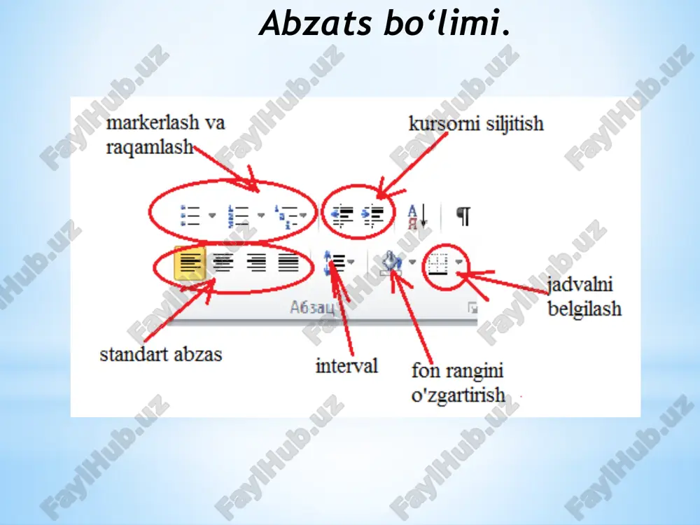 ahlil qilish. navlar mahsulotning narxi i-navga aylanish koeffitsienti natura holatda ishlab chiqarilgan mahsulot rejaning bajarilishi ishlab chiqaril-gan mahsulot qiymati (m.s) i-navga hisoblan-gan mahsulot reja haqiqat miqdori ulushi miqdori ulushi 1 1540 1 48000 2 1100 0.8 6500 4200 3 930 0.5 2000 2500 4 760 0.3 1500 800 jami 67000 topshiriq “aktsent 1” stilini tanlab, quyidagi jadvalni hosil qiling. № ism sharif tug`ilgan yil tug`ilgan joy azizov odiljon 1992 andijon azizova azizaxon 1999 farg‘ona ismatullaeva dildora 1999 andijon majitova robiya 1998 andijon murodova zarina 1999 farg‘ona murodova munisa 2004 andijon sobirov orif 1999 namangan sobirov shobahrom 1997 andijon tadjieva roziya 1999 farg‘ona sharipov mirshod 1997 namangan topshiriq jadvalning diagrammasini hosil qiling. avtomobil markasi miqdori, ta neksiya 498 tiko 256 matis 386 damas 266 ushbu jadvaldagi malumotlar diagrammasini turli diagrammalardan foydalanib, yarating. topshiriq word matn muxarririni ishga tushiring va 5-6 qatorli matn terib kompyuter xotirasiga saqlang. bajarish: 1. pusk – vse …