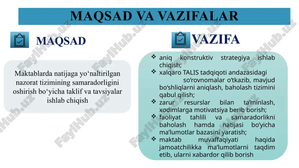 o‘quv yili davomida maktablarda ta’lim-tarbiya jarayonini tizimli nazorat qilish yo’lga qo‘yiladi, maktab imijiga ijobiy ta’sir qiladi. 3. umumta’lim maktablarida asosan bir xil o‘quv reja bo‘yicha ish yo‘lga qo‘yilgan. har bir maktab o‘z imkoniyatidan kelib chiqib bosqichma-bosqich turli o‘quv rejalardan foydalanishni joriy qilishi maktab direktori, pedagogika kengashi 2024-2025-o‘quv yili aprel oyida maktablarda o‘quvchilarning nafaqat bilim olishlariga, balki ulardagi qobiliyatlar rivojlanishiga ham erishiladi hamda ushbu ko‘rsatkichlarni aniq tahlil qilish imkoni paydo bo‘ladi. 10 t/r savollar javoblar 1 o‘qituvchilik faoliyatingiz qancha vaqtni tashkil etadi? 2 o‘qituvchilik faoliyatingizda “kasbiy rivojlanish kuni” va “kasbiy rivojlanish soati” tadbirlarining ahamiyatini qanday afzalliklarini sezdingiz? 3 o‘qituvchilik faoliyatingizda sizga eng ko‘p yordam beradigan resurslar va platformalar qaysilar? 4 sizning fikringizcha, maktabimiz o‘quvchilarning muvaffaqiyatli o‘qishlari uchun o‘qituvchilarimiz qaysi samarali usullardan foydalanishlari kerak? 5 siz bo‘sh o‘zlashtiruvchi o'quvchilarga yordam ko‘rsatish uchun qanday metodlardan foydalanasiz? 6 dars mashg‘ulotlarida guruhli ishlash va kollaborativ o‘qitishning samaradorligi haqida nima deya olasiz? 7 maktabimizda o‘qituvchilarga professional …
