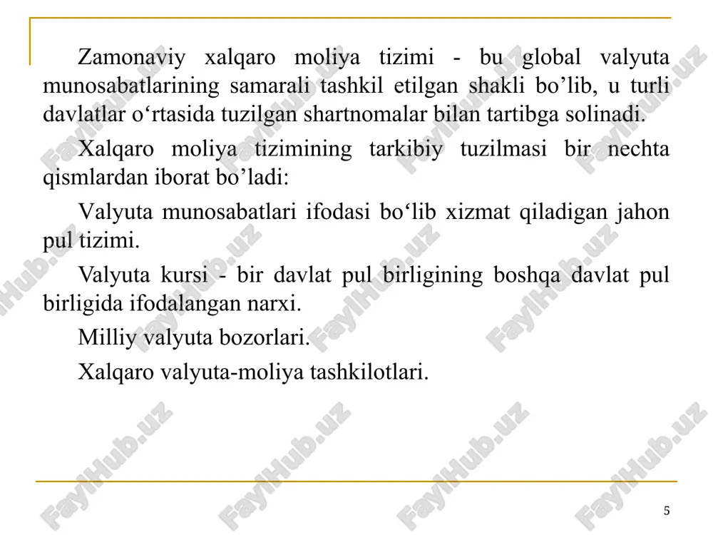 qish hamda joriy etish orqali milliy moliyaviy institutlarni isloh qilish; toʻlov tizimlari, buxgalteriya hisobi va auditning takomillashgan standartlarini hamda bankrotlik tartib-qoidalarini ishlab chiqish va joriy etish orqali moliya tizimi infratuzilmasini mustahkamlash; rivojlanayotgan va rivojlangan mamlakatlarda moliyaviy operatsiyalarni nazorat etishning mustahkam xuquqiy tartibini joriy etish; offshor hududlar faoliyatida xalqaro tartiblarni to’liq joriy etish uchun sharoit yaratish; xalqaro kapital harakatini qattiq nazorat qilish. * 2. yangi iqtisodiy siyosatga oʻtish: ichki bozorlarning faoliyat yuritish erkinligini kengaytirish va rivojlanayotgan mamlakatlar bozorlarida valyutani tartibga solishning samarali mexanizmini joriy qilish hamda xalqaro moliya munosabatlari rivojlanishi uchun eng maqbul shart-sharoitlarni yaratish; ijtimoiy qoʻllab-quvvatlashning xalqaro transfertlari tizimida baravarlikni ta’minlash; xususiy biznesni davlat tomonidan yanada qoʻllab-quvvatlash va ijtimoiy imtiyozlarni ob’ektiv taqsimlash mexanizmlarini ishlab chiqish; inqiroz jarayonlarining ta’siri ostida aholining moliyaviy yoʻqotishlarini kamaytirish variantlarini oʻrganish, shuningdek jamiyatning eng zaif qatlamlari himoyasini ta’minlashga qaratilgan siyosatni shakllantirish; xususiy va davlat sektori, shuningdek, xalqaro moliya tashkilotlari faoliyatining oshkoralik darajasini oshirish. * 3. xalqaro …