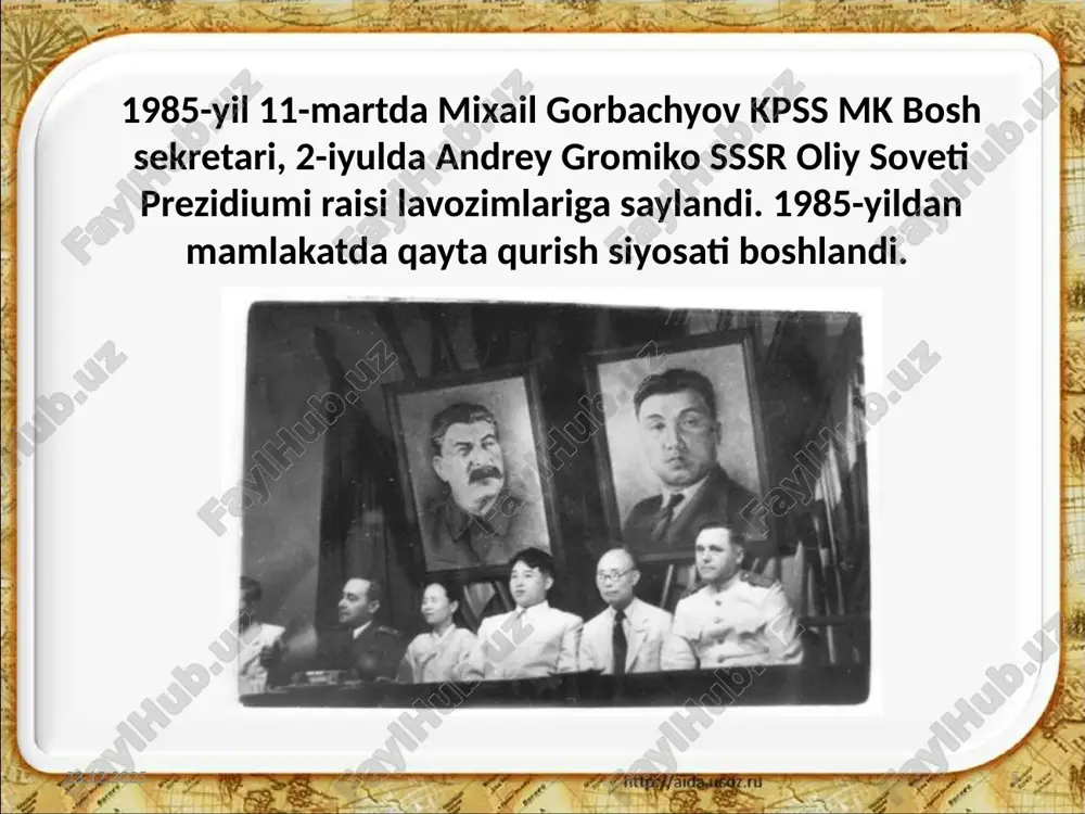 8 , 1 km 3 o‘zbekiston ssrda prezidentlik boshqaruvining joriy etilishi . 24.09.2023 47 1990-yil 24-martda bo‘lgan o‘zbekiston ssr oliy sovetining o‘n ikkinchi chaqiriq i sessiyasida o‘zbekistonda prezidentlik boshqaruvi ta’sis etildi va o‘zbekiston kompartiyasi markaziy komitetining birinchi kotibi islom karimov o‘zbekiston ssr prezidenti qilib saylandi . orol dengizi 19 89 - yilda style.visibility style.visibility ppt_w ppt_h ppt_x ppt_y style.visibility ppt_w ppt_h orol dengizi 2000- yilda style.visibility style.visibility ppt_w ppt_h ppt_x ppt_y style.visibility ppt_w ppt_h style.visibility style.visibility style.visibility style.visibility style.visibility style.visibility style.visibility style.visibility style.visibility style.visibility hajmi km 3 hisobida yillar 1960-2009 yillar oralig‘ida orol dengizi hajmining kamayish dinamikasi style.visibility ppt_w ppt_h style.visibility ppt_w ppt_h suv hajmi 13 marotabadan ko‘proqqa qisqardi ; hududi 7 marotabadan ko‘proqqa qisqardi ; suv darajasi 26 metrga pasaydi . qirg‘oqlari 100 kilometrlab uzoqlikka chekindi ; g‘arbiy qismida suvning tuzlanganlik darajasi 120 gramm / litrga yetgan ; sharqiy qismida ushbu ko‘rsatkich 280 gramm / litrni tashkil etadi . …