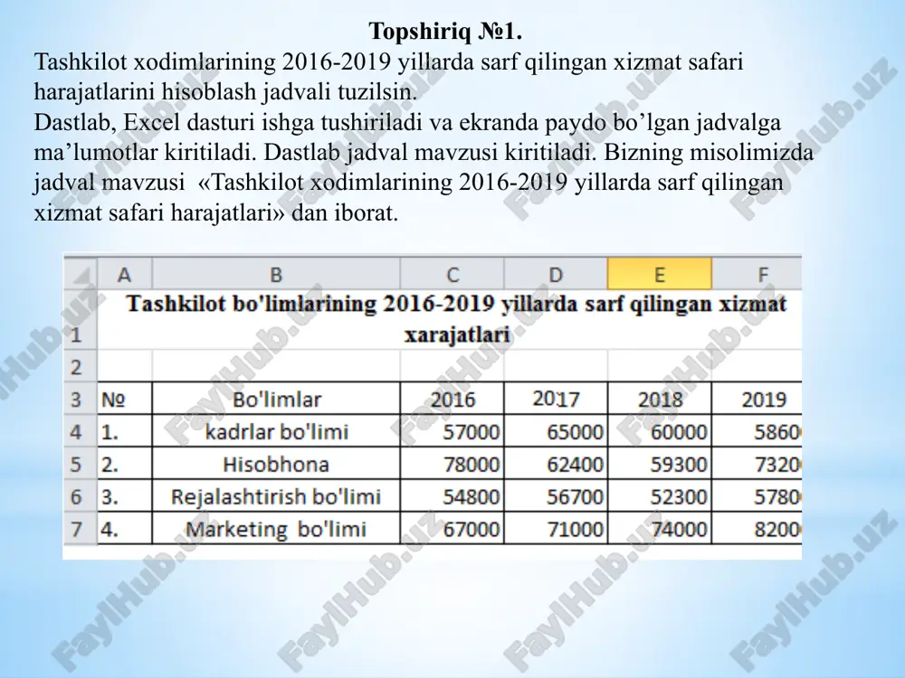ms excel dasturida sohaga oid sonli ma’lumotlar bilan ishlash - Page 5