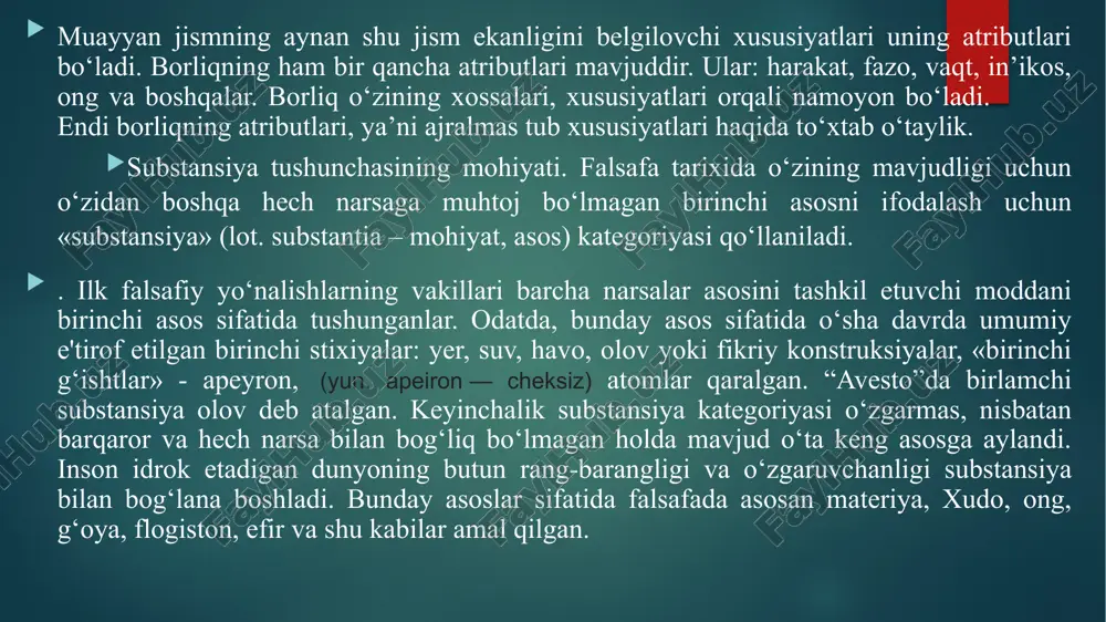 molekulalar emas, balki xx asrda kashf etilgan dnk va rnk hisoblanadi. ayrim olimlar yer usti hamda yer ostida yuz berayotgan jarayonlar haqidagi hozirgi tasavvurlarga asoslanib harakatning geologik shaklini farqlamoqdalar. xix asr oxirlarida materiyaning harakat shakllari tasnifi ishlab chiqilayotganida, ilmiy davralarda fanlarni tasniflashga nisbatan kontcha yondashuv shakllangan edi. pozitivizm asoschisi o.kont har bir fan predmetini materiya harakatining alohida shakli tashkil etishi, turli fanlarning ob'ektlari esa bir-biridan keskin farq qilishiga ishonchi komil edi (mexanika, fizika, kimyo, biologiya, sotsiologiya va hokazo). mazkur muvofiqlik fanlarni muvofiqlashtirish tamoyili deb nomlandi. bunda turli fanlar o‘rganadigan ob'ektlar bir-biri bilan qanday bog‘langanligi va bir-biriga o‘tishiga e'tibor berildi. quyidan oliyga, oddiydan murakkabga sari yuksalib boradigan harakatlanuvchi materiyaning progressiv rivojlanish jarayonini aks ettirish g‘oyasi tug‘ildi. mexanika fizika bilan bog‘lanishi va unga o‘tishi, fizika kimyoga, kimyo biologiya va ijtimoiy fanlarga o‘tishini nazarda tutuvchi yondashuv (mexanika, fizika,kimyo,biologiya, ijtimoiy fanlar) subordinatsiya tamoyili deb nomlanadi. darhaqiqat, qayerga nazar tashlamaylik, biz harakatning boshqa shakllariga mutlaqo …
